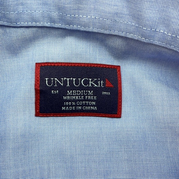 Untuckit Men Shirt Pio Cesare Button Down Short Sleeve Wrinkle Free Blue Size M - Picture 4 of 11